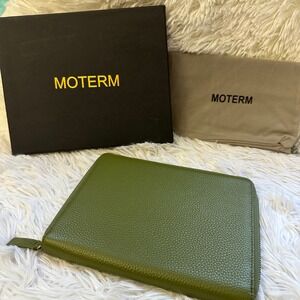 Moterm Pebbled Olive Green Leather Zippered Cover for Notebooks Planners New